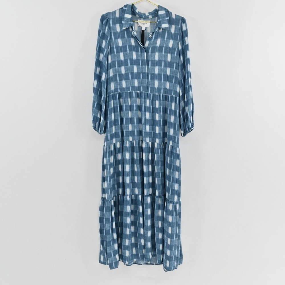 Tuckernuck Pomander Place Mabel Tiered Maxi Dress Womens Size L Blue Ikat Boho